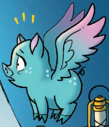 Size: 292x341 | Tagged: safe, idw, pigasus, friends forever #23, g4, my little pony: friends forever, spoiler:comic, flying, lantern, open mouth, solo, spread wings