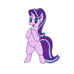 Size: 500x500 | Tagged: safe, artist:kushina13, starlight glimmer, pony, unicorn, g4, :d, belly button, bipedal, female, mare, open mouth, simple background, smiling, solo, white background