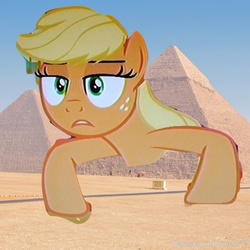 Size: 1024x1024 | Tagged: safe, applejack, earth pony, pony, g4, 1000 hours in ms paint, 1000 years in photoshop, egypt, irl, macro, ms paint, not salmon, photo, ponies in real life, pyramid, wat