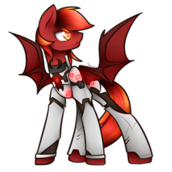 Size: 894x894 | Tagged: safe, artist:jadekettu, oc, oc only, oc:blaze emberbreath, bat pony, pony, armor, genji armour, male, overwatch, stallion, stance, standing