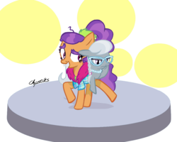 Size: 954x765 | Tagged: safe, artist:chopsticks, plaid stripes, silver spoon, pony, g4, season 6, the saddle row review, colored, female, filly, foal, funny, glasses, pun, spoon, spoon clothes