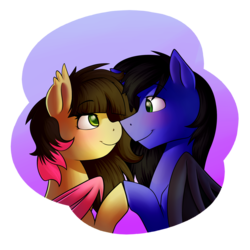 Size: 2000x2000 | Tagged: safe, artist:rubywave32, oc, oc only, bat pony, pony, female, high res, male, oc x oc, shipping, straight