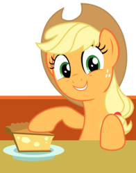 Size: 2467x3147 | Tagged: safe, artist:sketchmcreations, applejack, g4, the saddle row review, female, food, high res, inkscape, looking at you, pie, simple background, smiling, solo, transparent background, vector