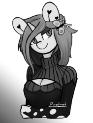 Size: 3146x4172 | Tagged: safe, artist:pixeloosh, queen chrysalis, anthro, g4, boob window, breasts, busty queen chrysalis, cleavage, clothes, female, keyhole turtleneck, ponified, sweater, turtleneck