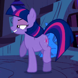Size: 508x508 | Tagged: safe, edit, edited screencap, screencap, twilight sparkle, g4, owl's well that ends well, animated, fake smile, female, night, smiling, solo, trotting, trotting in place