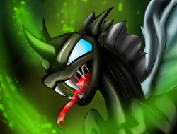 Size: 2048x1556 | Tagged: safe, artist:brainiac, changeling, drool, open mouth, solo, tongue out