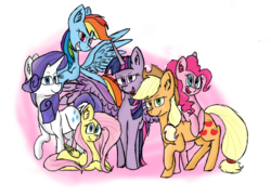 Size: 752x545 | Tagged: safe, artist:bombasticdingo, applejack, fluttershy, pinkie pie, rainbow dash, rarity, twilight sparkle, alicorn, pony, g4, female, mane six, mare, twilight sparkle (alicorn)