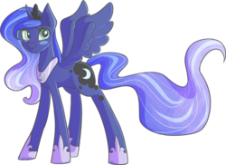 Size: 1024x747 | Tagged: safe, artist:cecilycabbage, artist:crponies, princess luna, g4, female, simple background, solo, spread wings, transparent background