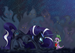 Size: 4960x3508 | Tagged: safe, artist:sstab29, nightmare rarity, spike, pony, absurd resolution, duo, nightmare forces, size difference