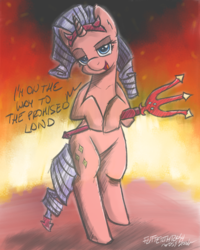 Size: 1071x1341 | Tagged: safe, artist:flutterthrash, rarity, pony, g4, the saddle row review, ac/dc, bipedal, devil rarity, female, hard rock, highway to hell, pitchfork, rock (music), solo, song reference