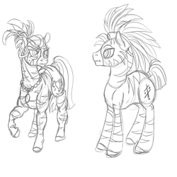 Size: 1500x1500 | Tagged: safe, artist:sourcherry, oc, oc only, unnamed oc, zebra, fallout equestria, ear piercing, earring, monochrome, muscles, piercing, sketch