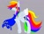 Size: 1280x973 | Tagged: safe, artist:brainiac, rainbow dash, oc, oc only, pony, g4, alternate universe, canterlot tales, clothes, concept art, feather, implied lesbian, implied shipping, implied twidash, scarf, simple background, solo, tail bow, unshorn fetlocks