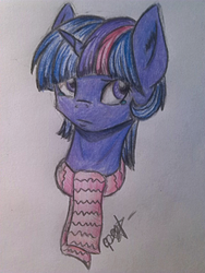 Size: 810x1080 | Tagged: safe, artist:ognevitsa, twilight sparkle, g4, clothes, female, scarf, solo, traditional art