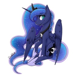 Size: 704x704 | Tagged: safe, artist:doodlepaintdraws, princess luna, g4, female, sitting, solo, spread wings