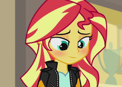 Size: 687x490 | Tagged: safe, edit, edited screencap, screencap, sunset shimmer, equestria girls, g4, my past is not today, blushing, inverted mouth