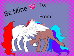 Size: 400x304 | Tagged: safe, artist:brainiac, oc, oc only, oc:hunters moon, oc:rose sniffer, pegasus, pony, unicorn, cute, female, lesbian, shipping, valentine's day card