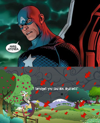 Size: 960x1180 | Tagged: safe, discord, g4, captain america, captain hydra, comic book, exploitable meme, fire hydrant, hail hydra, marvel, meme, misunderstanding, rain