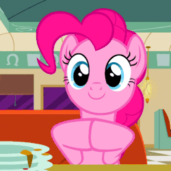 Size: 497x497 | Tagged: safe, screencap, pinkie pie, earth pony, pony, g4, season 6, the saddle row review, animated, cute, diapinkes, female, gif, mare, solo