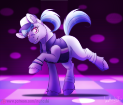 Size: 1024x875 | Tagged: safe, artist:inuhoshi-to-darkpen, azure velour, earth pony, pony, g4, the saddle row review, baseball cap, cap, clothes, dancing, female, hat, mare, patreon, patreon logo, solo, unshorn fetlocks