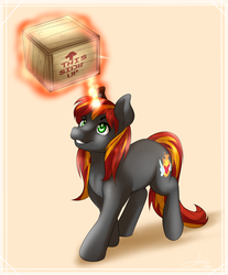 Size: 1280x1547 | Tagged: safe, artist:fatcakes, oc, oc only, pony, unicorn, box, crate, levitation, magic, solo, telekinesis