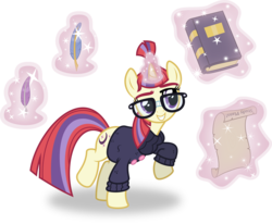 Size: 6000x4948 | Tagged: safe, artist:8-notes, artist:psychicwalnut, moondancer, g4, absurd resolution, book, clothes, cute, female, flash puppet, glasses, magic, ponyscape, quill, raised hoof, scroll, simple background, smiling, solo, sweater, transparent background, vector