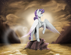 Size: 2280x1768 | Tagged: safe, artist:vinicius040598, princess flurry heart, g4, backlighting, female, ocean, older, raised hoof, rock, solo