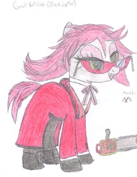 Size: 3060x3960 | Tagged: safe, artist:aridne, pony, black butler, chainsaw, grell sutcliff, high res, ponified, solo, traditional art