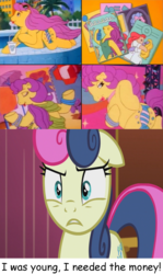 Size: 872x1466 | Tagged: safe, edit, edited screencap, screencap, bon bon, bon bon (g1), sweetie drops, earth pony, pony, g1, g4, my little pony tales, the masquerade, butt, female, mare, old shame, plot, text, you know for kids