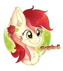 Size: 800x900 | Tagged: safe, artist:falldust, roseluck, pony, g4, bust, chest fluff, ear fluff, female, flower, flower in hair, simple background, solo, watermark, white background