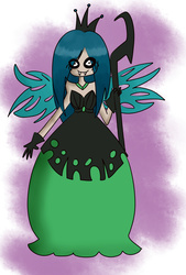 Size: 1257x1863 | Tagged: safe, artist:dinosauriomutante, queen chrysalis, human, g4, clothes, dress, female, humanized, solo