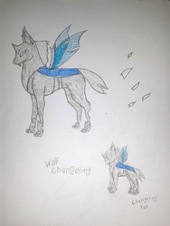 Size: 1024x1365 | Tagged: safe, artist:blackrose416, changeling, wolf, species swap, traditional art