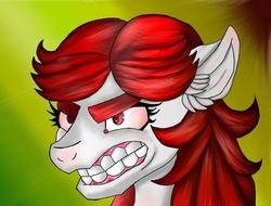 Size: 400x304 | Tagged: safe, artist:brainiac, oc, oc only, oc:hunters moon, pegasus, pony, angry, female, gritted teeth, growling, human teeth, solo, teeth