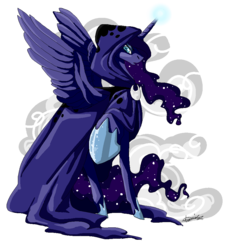 Size: 860x950 | Tagged: safe, artist:creeate97, princess luna, spirit of hearth's warming yet to come, alicorn, pony, g4, cloak, clothes, female, magic, simple background, solo, transparent background