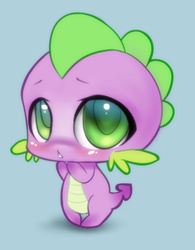 Size: 407x523 | Tagged: safe, artist:sererena, spike, dragon, g4, baby, baby dragon, big head, blushing, chibi, colored pupils, cute, green eyes, male, simple background, solo, spikabetes