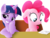 Size: 1503x1143 | Tagged: safe, artist:silberhase, pinkie pie, twilight sparkle, alicorn, pony, g4, the saddle row review, bill, duo, female, mare, scene interpretation, smug, smuglight sparkle, twilight sparkle (alicorn)