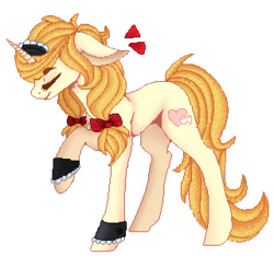 Size: 320x300 | Tagged: safe, artist:petrinox, oc, oc only, oc:vive, pony, unicorn, bow, cuffs (clothes), female, hair bow, mare, pixel art, raised hoof, simple background, solo, transparent background