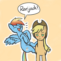 Size: 894x894 | Tagged: safe, artist:yuwentaiji, applejack, rainbow dash, rarity, g4, blushing, laughing, ship:rarijack, shipping