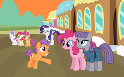 Size: 8000x5000 | Tagged: safe, artist:dashiesparkle, artist:masem, apple bloom, maud pie, pinkie pie, rarity, scootaloo, sweetie belle, tender taps, g4, absurd resolution, cutie mark, cutie mark crusaders, raised hoof