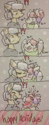 Size: 482x1229 | Tagged: source needed, safe, artist:ana-hime, oc, oc only, oc:cushy slumbertone, oc:ulysses hoovesy, cute, digital art, female, kissing, lesbian, mistletoe, oc x oc, shipping