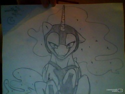 Size: 640x480 | Tagged: artist needed, source needed, safe, nightmare moon, g4, female, monochrome, solo, traditional art