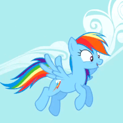 Size: 394x394 | Tagged: safe, screencap, rainbow dash, pegasus, pony, g4, owl's well that ends well, season 1, animated, blinking, cloud, cute, dashabetes, female, flapping, flapping wings, flying, gif, mare, open mouth, sky, solo, wings