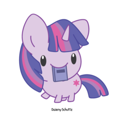 Size: 600x600 | Tagged: safe, artist:daieny, twilight sparkle, g4, book, chibi, cute, female, happy, mouth hold, solo, that pony sure does love books, twiabetes