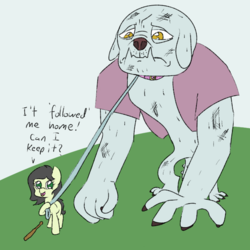 Size: 720x720 | Tagged: source needed, safe, artist:happy harvey, oc, oc only, oc:anon, oc:filly anon, diamond dog, baseball bat, beaten, beaten up, bruised, collar, colored, defeated, dialogue, evil, female, filly, leash, pet, phone drawing, pure unfiltered evil, slave