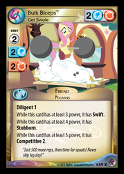 Size: 358x500 | Tagged: safe, enterplay, bulk biceps, fluttershy, g4, marks in time, my little pony collectible card game, ccg, merchandise, quote
