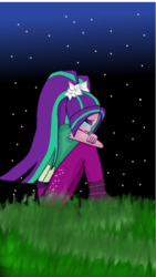 Size: 450x800 | Tagged: safe, artist:shigo96, aria blaze, equestria girls, g4, my little pony equestria girls: rainbow rocks, alternate hairstyle, crying, female, night, sad, sky, solo, stars