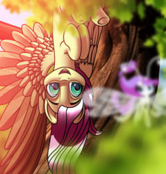 Size: 1701x1781 | Tagged: safe, fluttershy, breezie, g4, blurry, leaves, reflection, tree, upside down
