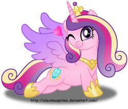 Size: 1000x853 | Tagged: safe, artist:aleximusprime, princess cadance, alicorn, pony, g4, crown, cute, cutedance, female, heart, hoof shoes, jewelry, mare, one eye closed, regalia, simple background, solo, tiara, transparent background, wink