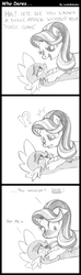 Size: 581x1970 | Tagged: safe, artist:lockerobster, spike, starlight glimmer, dragon, pony, unicorn, g4, blushing, comic, female, implied cunnilingus, implied foalcon, implied oral, implied sex, implied tickling, impossibly long tongue, interspecies, long tongue, male, mare, monochrome, pinned, ship:sparlight, shipping, straight, tongue out