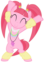 Size: 3000x4243 | Tagged: safe, artist:sollace, pacific glow, earth pony, pony, the saddle row review, .svg available, bipedal, cute, dancing, female, glowbetes, glowstick, leg warmers, mare, necklace, pacifier, pigtails, show accurate, simple background, solo, transparent background, vector