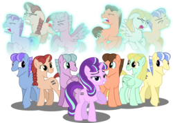 Size: 6000x4271 | Tagged: safe, artist:theshadowstone, starlight glimmer, oc, earth pony, pegasus, pony, unicorn, g4, absurd resolution, cutie unmarking, equal cutie mark, equalized, female, magic, male, random pony, simple background, stalin glimmer, telekinesis, this will end in communism, transparent background, vector